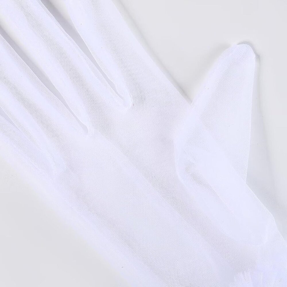 Women's Short White Tulle Mesh Puffy Ruffle Gloves Wedding Party Prom Costume - Picture 6 of 7